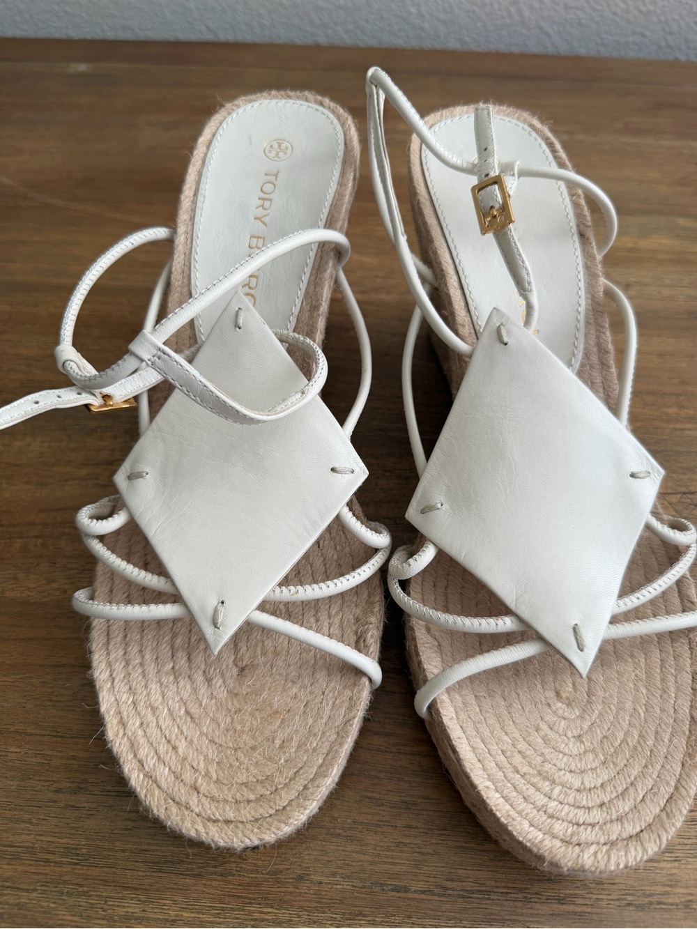 Tory Burch White Leather Espadrille Wedge Sandals